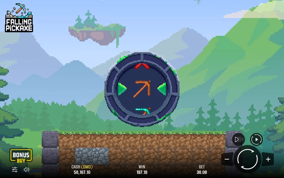 Итог раунда Falling Pickaxe: выигрыш 197.10 при ставке 30